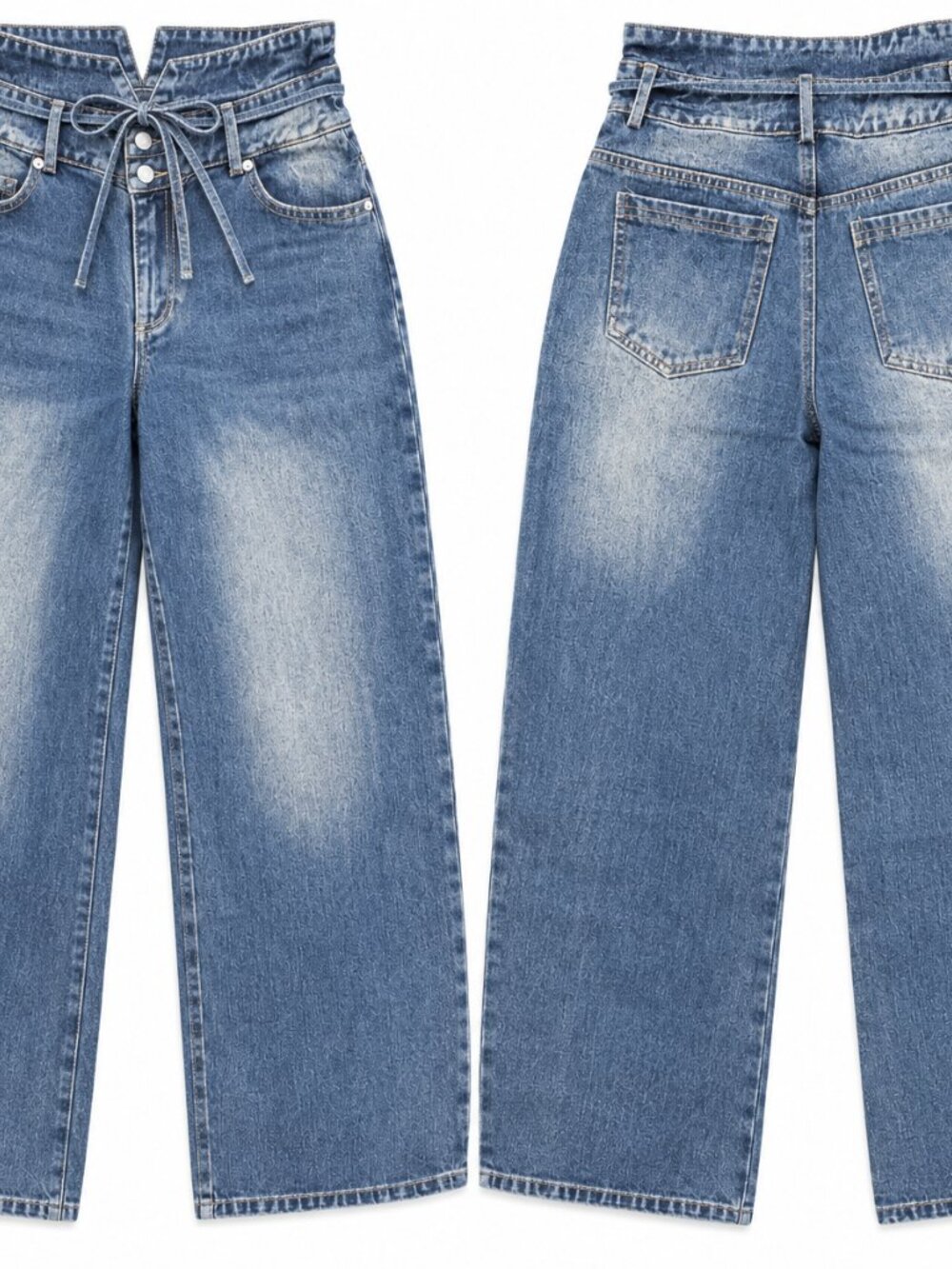 Blue Belle Double-Waist Wide Leg Jeans - Les Lis - Picture 2 of 2